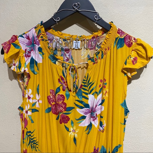 Old Navy Dresses Old Navy Yellow With Floral Print Keyhole Dress